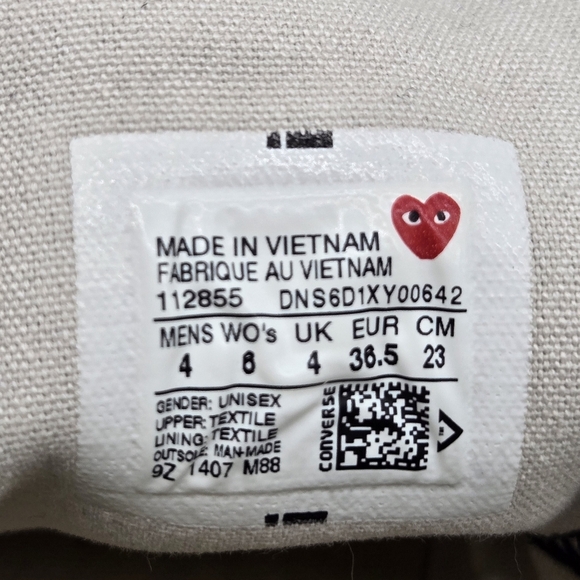 Comme des Garcons x Converse Chuck Taylor All Star Hi Black Shoes Women's Size 6 - Picture 8 of 8